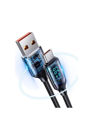 Usams US-Sj544 Dijital Göstergeli Çipli Örgülü PD 66 W USB To Type-C Şarj ve Data Kablosu 1.2 M