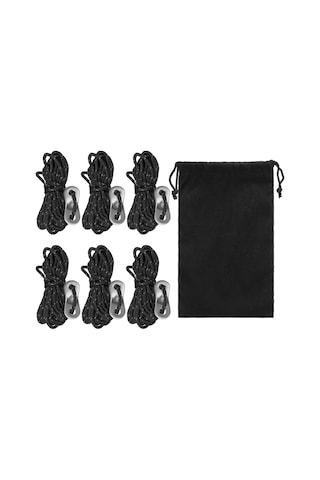 Neevoyu "6'lı Set 3mm Yansıtıcı Çadır İpi - Ayarlanabilir Alüminyum Klipsli Kamp Malzemesi" Siyah