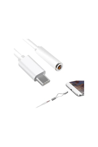 Type-C to 3.5mm Kulaklık Çevirici Aux Çevirici Beyaz