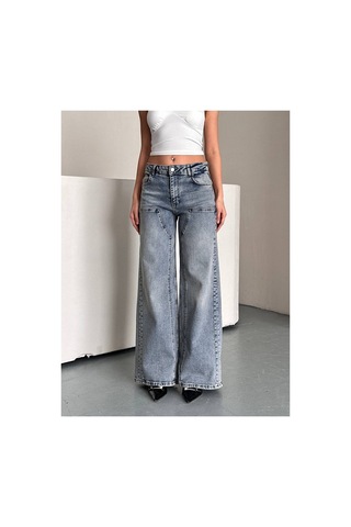 Zdnjeans Kadın Gri Yıkamalı Ultra Wide Leg Palazzo Jean Pantolon