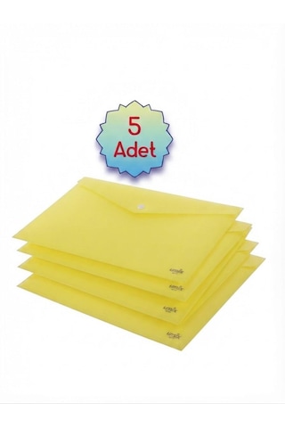 Saygılıofis Sarı A4 Çıtçıtlı Dosya Şeffaf Renkli Zarf Dosya 5 Adet 20x30 Cm Çıt Çıtlı Dosya