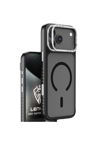 Apple Uyumlu iPhone 17 Air Kılıf M-safe Şarj Özellikli Metal Kamera Standlı Lenyes Ck226 Pc Kapak Siyah Siyah