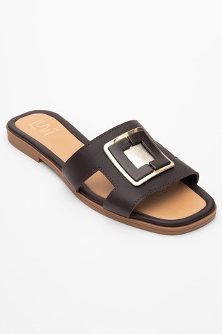 Luvishoes Luvi Shoes Millie Kahverengi Hakiki Deri Tokalı Kadın Terlik Kahverengi