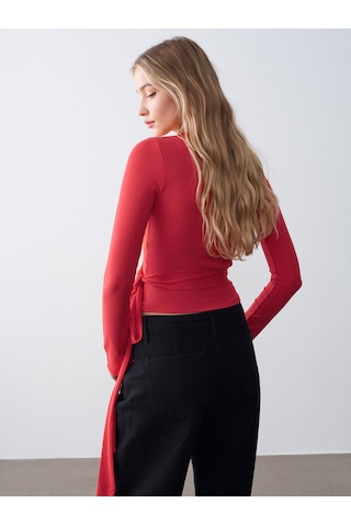 Dilvin 32645 Uzun Kollu Kruvaze Top-kırmızı