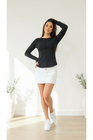Divinus Kadın Slim Fit Pamuklu Uzun Kollu Bodysuit Siyah