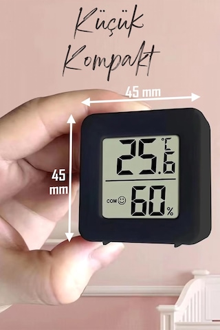 Mini Sıcaklık Nem Ölçer Lcd Ekranlı Oda Termometre Duvara Takılabilen Masaüstü Isı Göstergesi Siyah