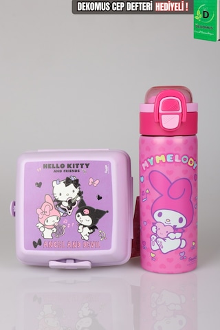 X Dekomus Lisanslı My Melody Sweet Berry Collection 600 Ml Çelik Matara Ve Beslenme Kabı Seti Altın