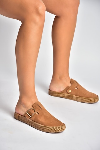 Fox Shoes Y596148402 Taba Süet Önü Kapalı Sapo Terlik