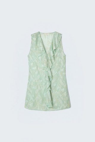 Sateen Nakışlı Fırfır Detaylı Transparan Bluz - Mint-137681 MİNT