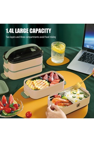Leezsing 1.4l Öğle Yemeği Kutusu Paslanmaz Çelik Çift Katmanlı 3 Bölmeli Bento Kutusu Sızıntı Yok Büyük Kapasite Yetişkinler Çocuklar Kamp Ofis Pembe
