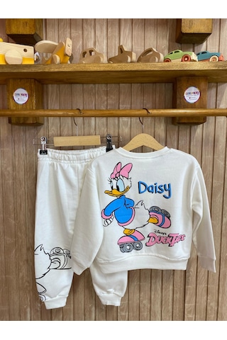 Duck Baskılı Kız Çocuk Eşofman Takım Beyaz
