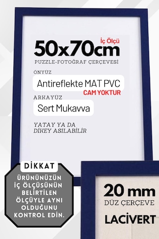 Lacivert-20mm-50x70 Cm Mat Pvc Li Camsız Fotoğraf 1000 Parça Puzzle Belge Çerçeve Yatay Dikey Asılabilme 95397697