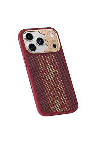İphone 17 Pro Max Kılıf M-safe Uyumlu Karbon Fiber Benks Knight Armorpro Kevlar Kapak Kırmızı