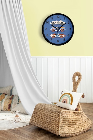 Araba Tasarımlı Çocuk Odası Duvar Saati - 30cm - Önü Camlı Siyah Kasa - Sessiz Mekanizma-jh1001 Siyah