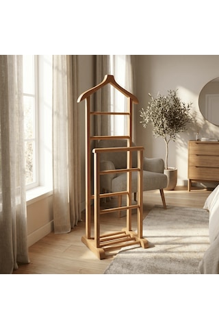 Gündays Home İkili Dilsiz Uşak Naturel Masif Gürgen Ağacı El Yapımı Askılık Natural