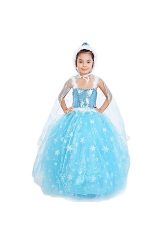 Masho Kids Frozen Elsa Pelerinli Şapkalı Tarlatanlı Kostüm 6'Lı Set Askılı M