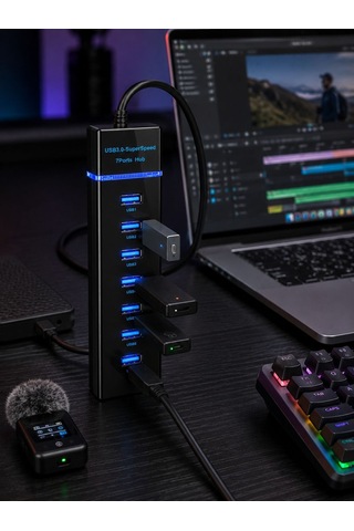 Windows Uyumlu 7 Girişli Usb 3.0 Hub 5gbps Led Göstergeli Usb Çoğaltıcı