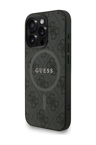 Apple iPhone 15 Pro Max Uyumlu Kılıf Guess Lisanslı M safe Bilek Askı İpli Yazı Logolu Kapak Siyah
