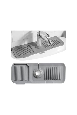 Antrasit Elastik Musluk Matı Su Tutucu Düzenleyici Kaydırmaz Taban Organizer Mutfak Banyo Lavabo Altın