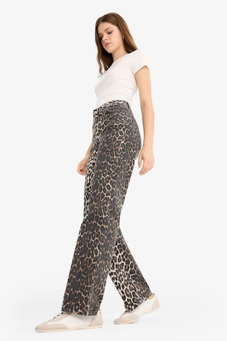 Defacto Straight Fit Yüksek Bel Leopar Desenli Uzun Boy Gabardin Pantolon D1229ax25aubk81 Siyah