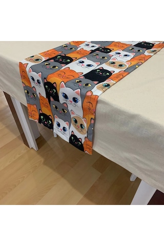 Renkli Kedi Figürlü, Yüksek Kaliteli Dijital Baskılı Runner, Dayanıklı, Modern Tasarım 40x110 Cm Çok Renkli