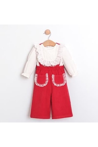Cumino Kız Bebek Gömlekli Pantolonlu Tulum Takımı Cmn-3754 Kırmızı
