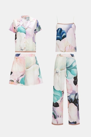Paradise Çiçek Desenli 4'lü Dokuma Viskon Önden Düğmeli Pijama Takım Seti Desenli