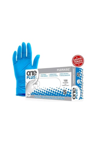 One Plus Nitril Eldiven Pudrasız Small Mavi 100'lü Paket