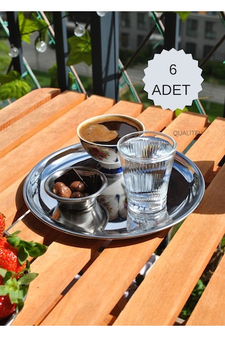 6'lı Paslanmaz Çelik 20 Cm Sunum Tabağı Yuvarlak Gümüş Renk Servi