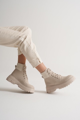 Kalın Eva Taban Boğazı Lastikli Bağcıklı Kadın Bej Bot Tbgzgn505 Bej