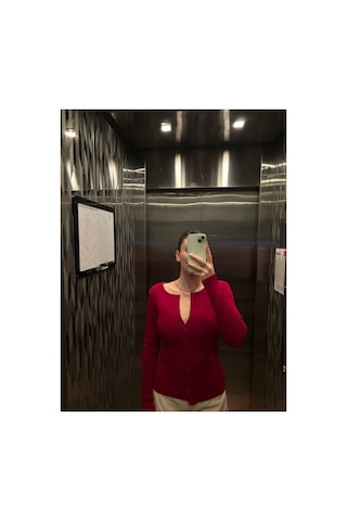 Maison Velora Kadın Bordo U Yaka Düğmeli Uzun Kollu Basic Triko Hırka Bordo 923425206 Bordo