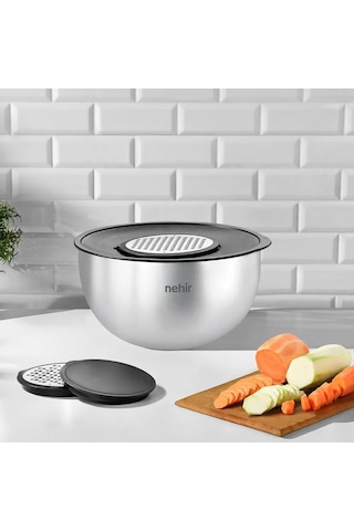 Nehir Silver Çelik Saten 5 Parça Rendeli Saklama Kabı Seti Silver