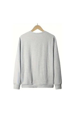 Halloween Tema Kalın Kışlık Sweatshirt - Gri Bisiklet Yaka Oversize Sweatshirt Gri