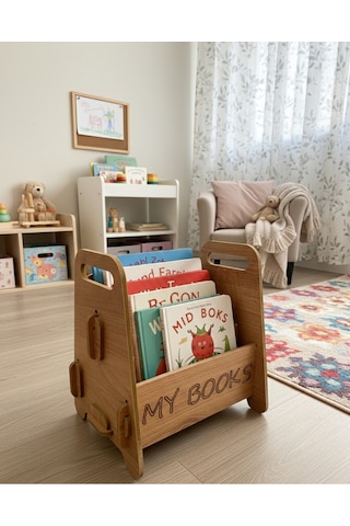 Montessori Ahşap Çocuk Kitaplığı Kahverengi Eğitici Ve Dekoratif Tasarım - Kitaplık Kahverengi