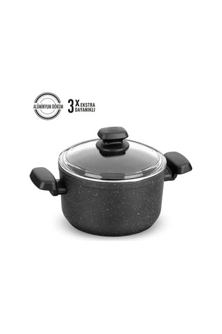 Granit İndüksiyonlu Tencere Ve Tava Seti 7 Parça Ornella 24 Cm, Siyah Çok Renkli