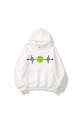 Buy Center Ritim Tenis Topu Baskılı Unisex Sweatshirt Beyaz