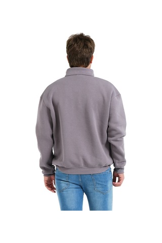 Justever Regular Fit Dik Yaka Yarı Fermuarlı Şardonlu Gri Erkek Sweatshirt - Prime Gri