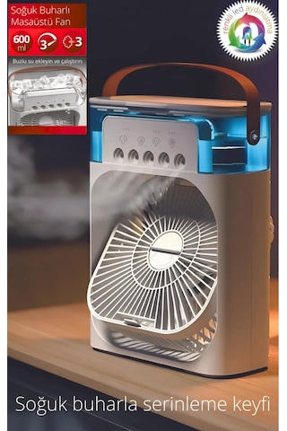 600 Ml Su Tanklı Buharlı Serinletici Fan Taşınabilir Mini Klima Fanı Led Işıklı Hava Soğutucu