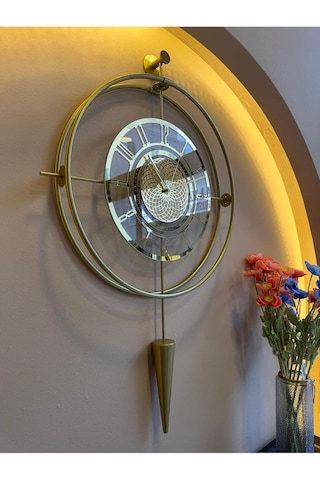 Metaquartz Aksesuar Şeffaf Lavinya Exclusive Gold Metal - Kırılmaz Tamper Camlı Modern Duvar Saati Şeffaf 50 X 90 Çok Renkli