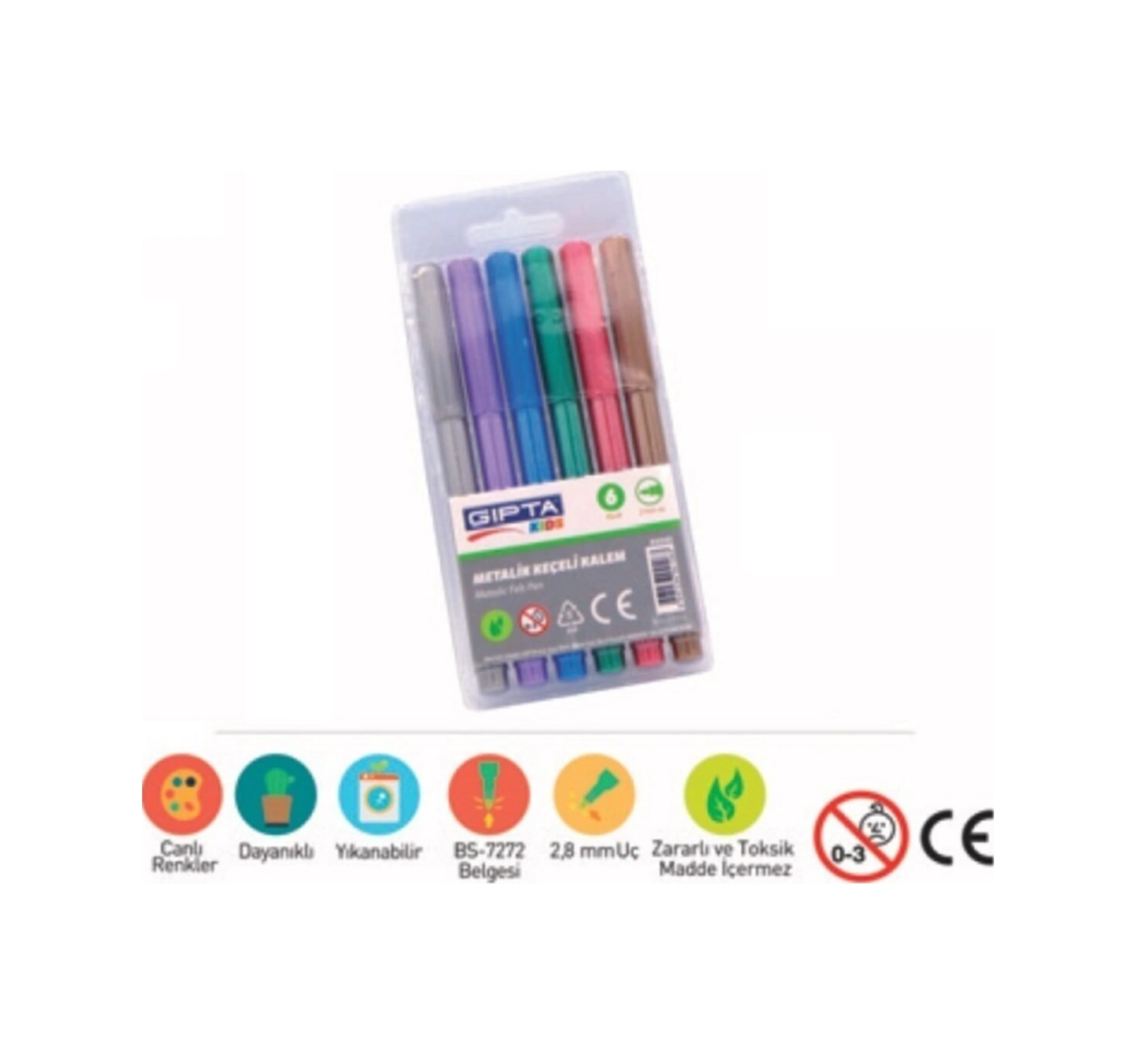 Keçeli Boya Kalemi Pvc Çantalı 6 Metalik Renk K4040