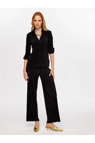 Faik Sönmez Kendinden Piliseli Kadın Uzun Kollu Gömlek W26gml005 Siyah