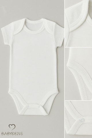Babyden's 3'lü %100 Pamuklu Beyaz Kısa Kollu Bebek Body Seti 0-3 Ay - 12 Ay Unisex Yazlık Zıbın Beyaz