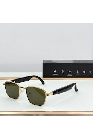 Yh Hy 0532 Gold Çerçeveli Siyah Akıllı Güneş Gözlüğü Polarize Çift Hoparlör Tws Gözlük Müzik Çağrı