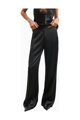 Because Of Alice Formal Satin Straight Leg Trousers Saten Düz Paça Kadın Pantolon Siyah
