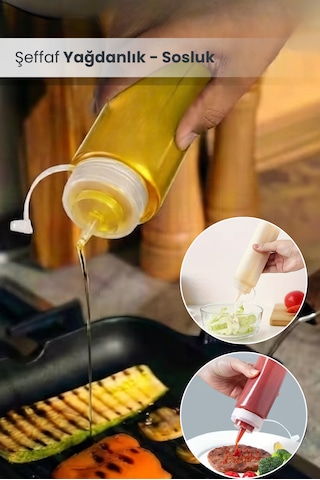 Master Chef 700ml Sızdırmaz Kapaklı Şeffaf Yağdanlık Sirke Ketçap Mayonez Sosluk