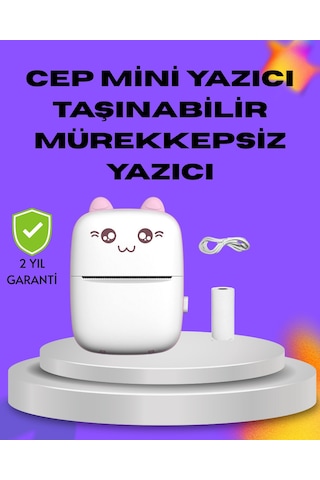 Kablosuz Mini Cep Yazıcısı Bluetooth Destekli 1200mah Bataryalı - Lisinya Beyaz