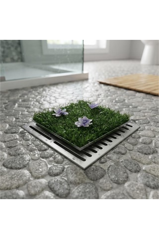 Çiçek Desenli Yapay Çim Gider Kapağı - 96x5 Cm - Doğal Görünüm Çok Renkli
