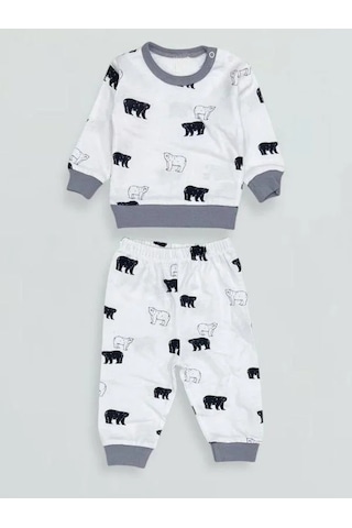 Erkek Bebek Desenli Pamuklu Pijama Takım-15341 Gri