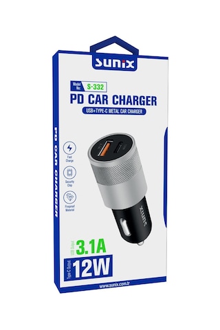 Sunix PD Araç Çakmak Şarj Aleti Kısa Devre Korumalı 3.1A / 12W