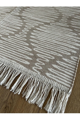 Minimal Bej Modern Desen Çift Taraflı Makinede Yıkanabilir Ev İçi & Dış Mekan Uyumlu Kilim Renkli